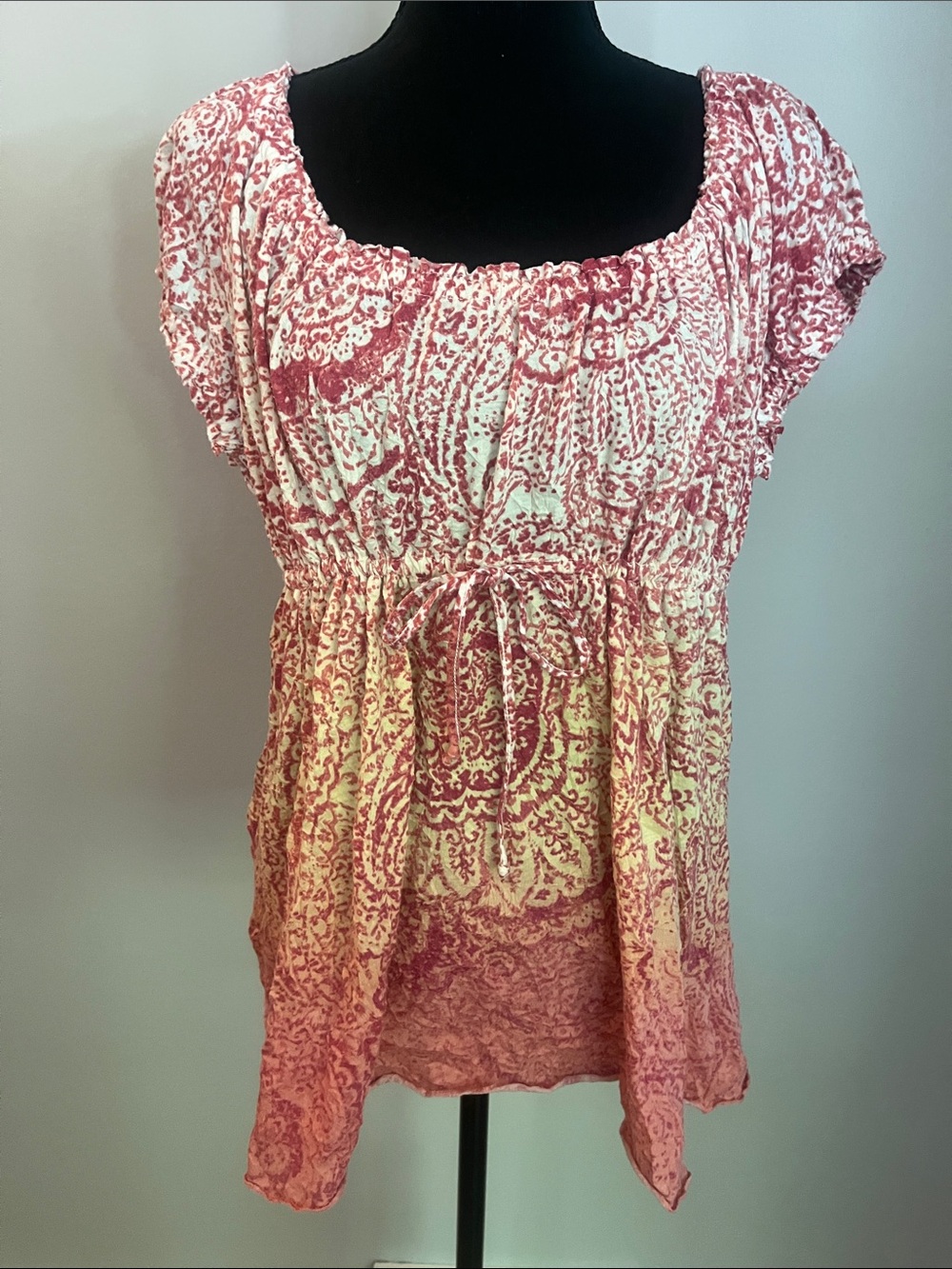 Women’s Pink Patterned Peasant Top - Cinched Waist Axcess by Liz Claiborne